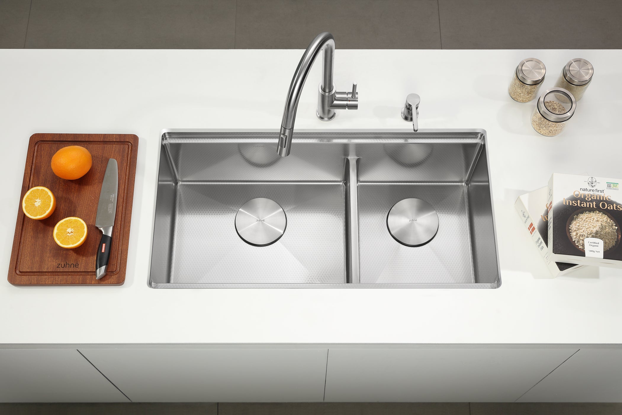 Neste 86cm 316 Double Bowl Stainless Steel Workstation Sink | Zuhne SG