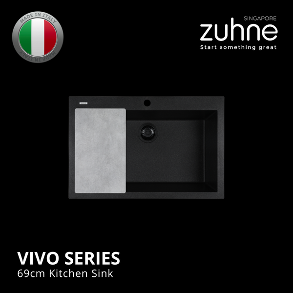 Buy VIVO 69cm Granite Kitchen Sink Black | TiO2 Hygiene Tech