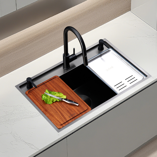 Oslo 70cm Black 316 Stainless Workstation Sink | Zuhne