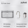 Oslo Honeycomb Natural workstation sink bundle with Una faucet and Qube 9L sensor bin