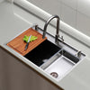 Oslo Honeycomb Natural workstation sink set up as a prep station with cutting board and colander
