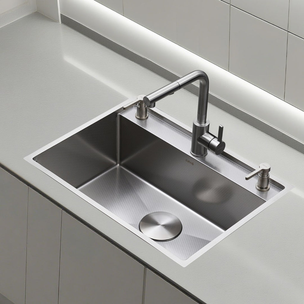 Oslo Honeycomb Natural sink bowl seen at an angle with the faucet on the deck