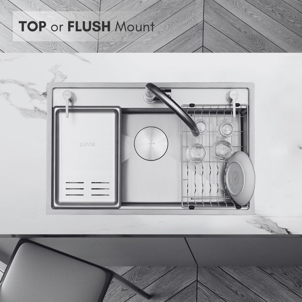 Oslo Honeycomb Natural sink installed as a topmount or flush mount in a marble countertop