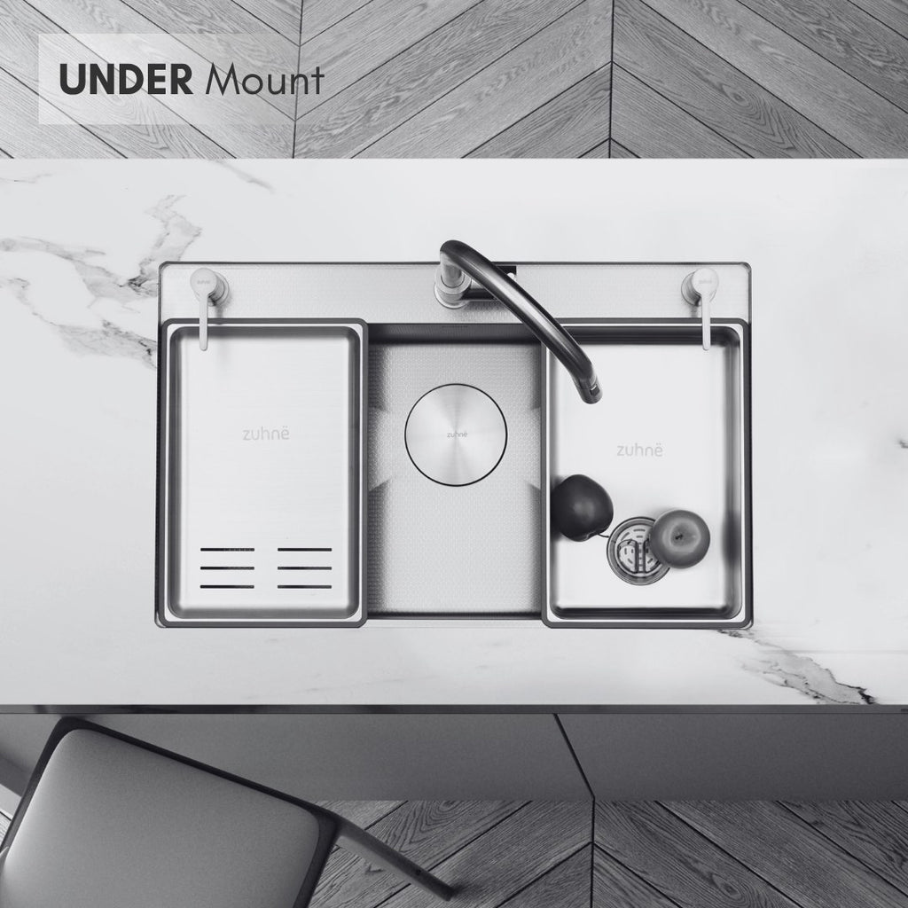 Oslo Honeycomb Natural sink installed as an undermount in a marble countertop