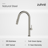 Zuhne Una 316 stainless steel pull-down kitchen mixer in Natural Steel