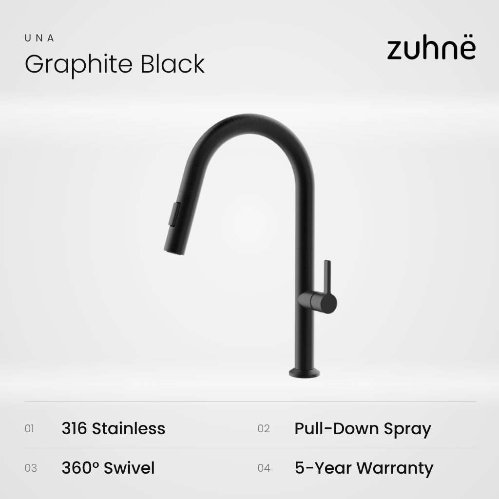 Zuhne Una 316 stainless steel pull-down kitchen mixer in Graphite Black
