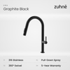 Zuhne Una 316 stainless steel pull-down kitchen mixer in Graphite Black