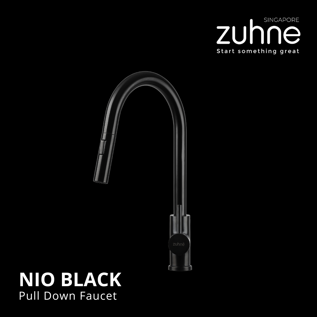NIO Matte Black Solid Stainless Steel Pull Down Kitchen Mixer Faucet