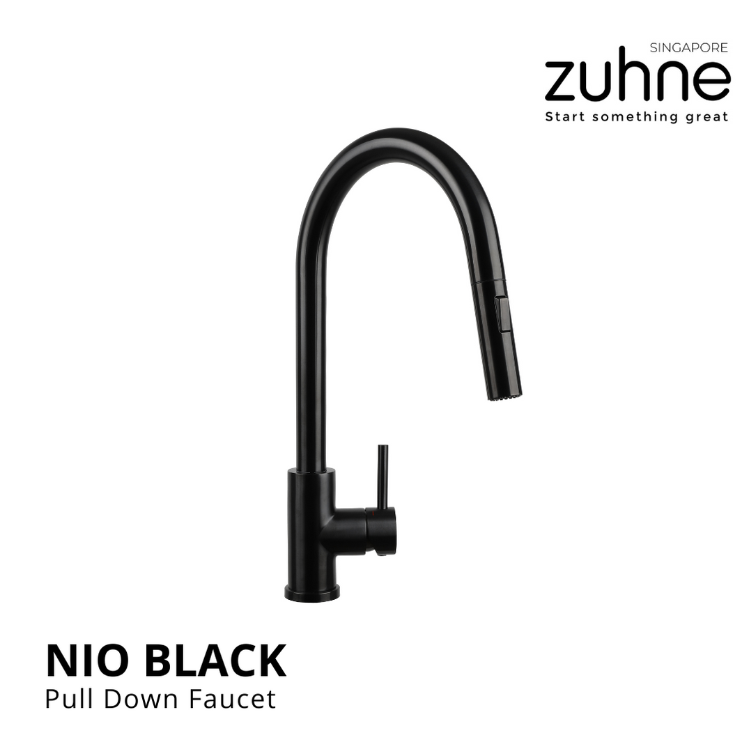 NIO Matte Black Solid Stainless Steel Pull Down Kitchen Mixer Faucet