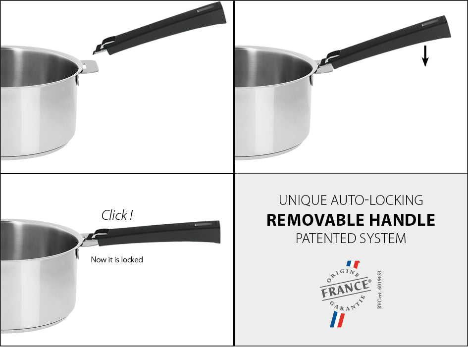 CRISTEL 24cm Stainless Steel Sauté Pan | Glass Lid + Detachable Handle